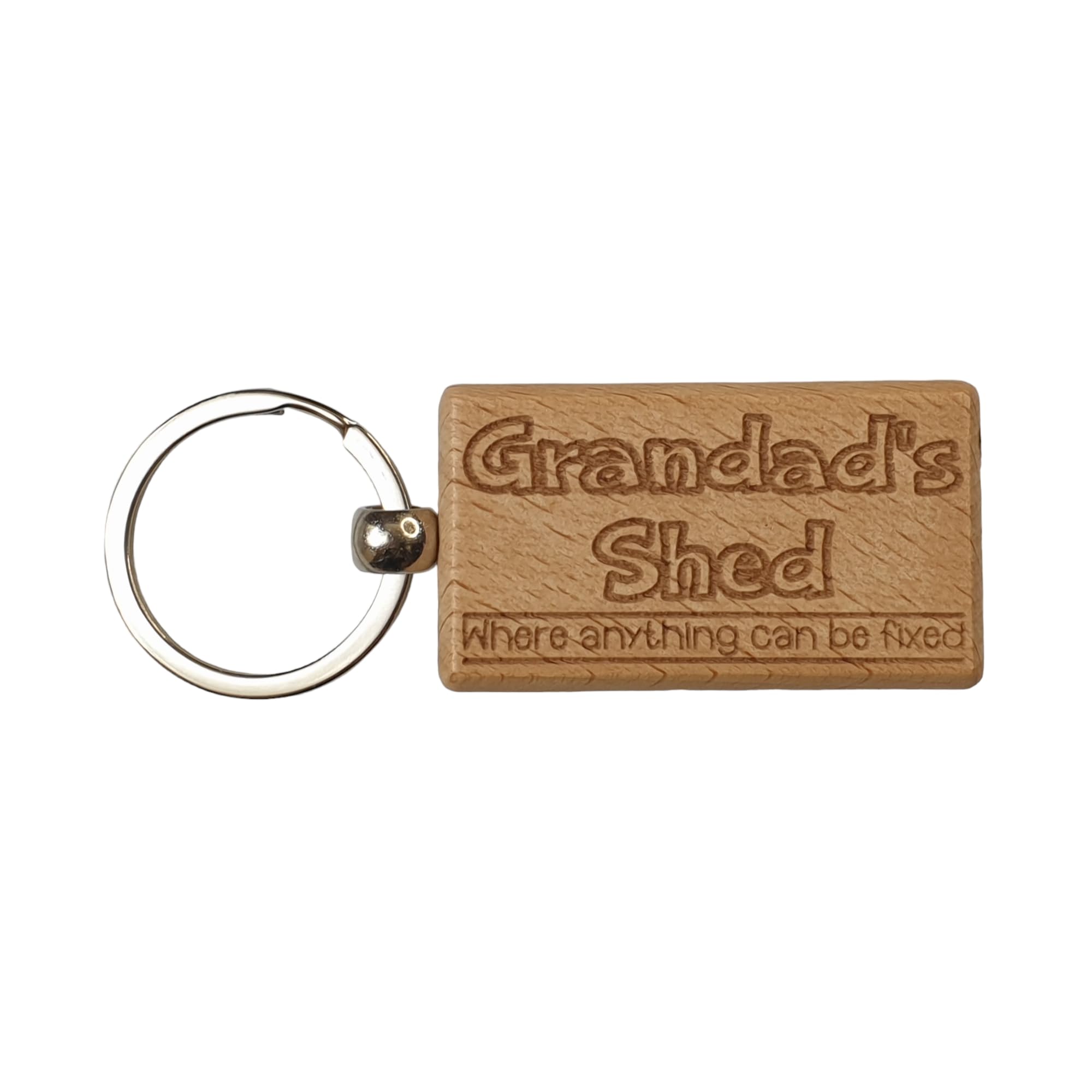 Decalarama Brown Grandad's Shed Keyring Gift - Where Anything Can Be Fixed - Cute Engraved Wooden Funny Novelty Nice Custom Present