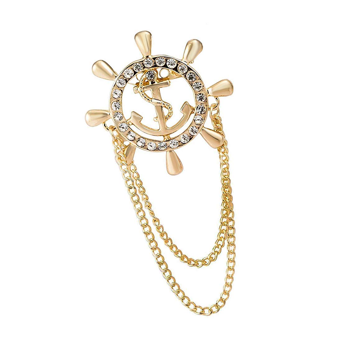 Zuo BaoSteering Wheel Royal Crown Rudder Anchor Tassel Chain Brooch Gold Golden Sea Anchor with Rope Brooch Pin Vintage Jewelry for Sea Lovers Beautiful Brooches label Pins