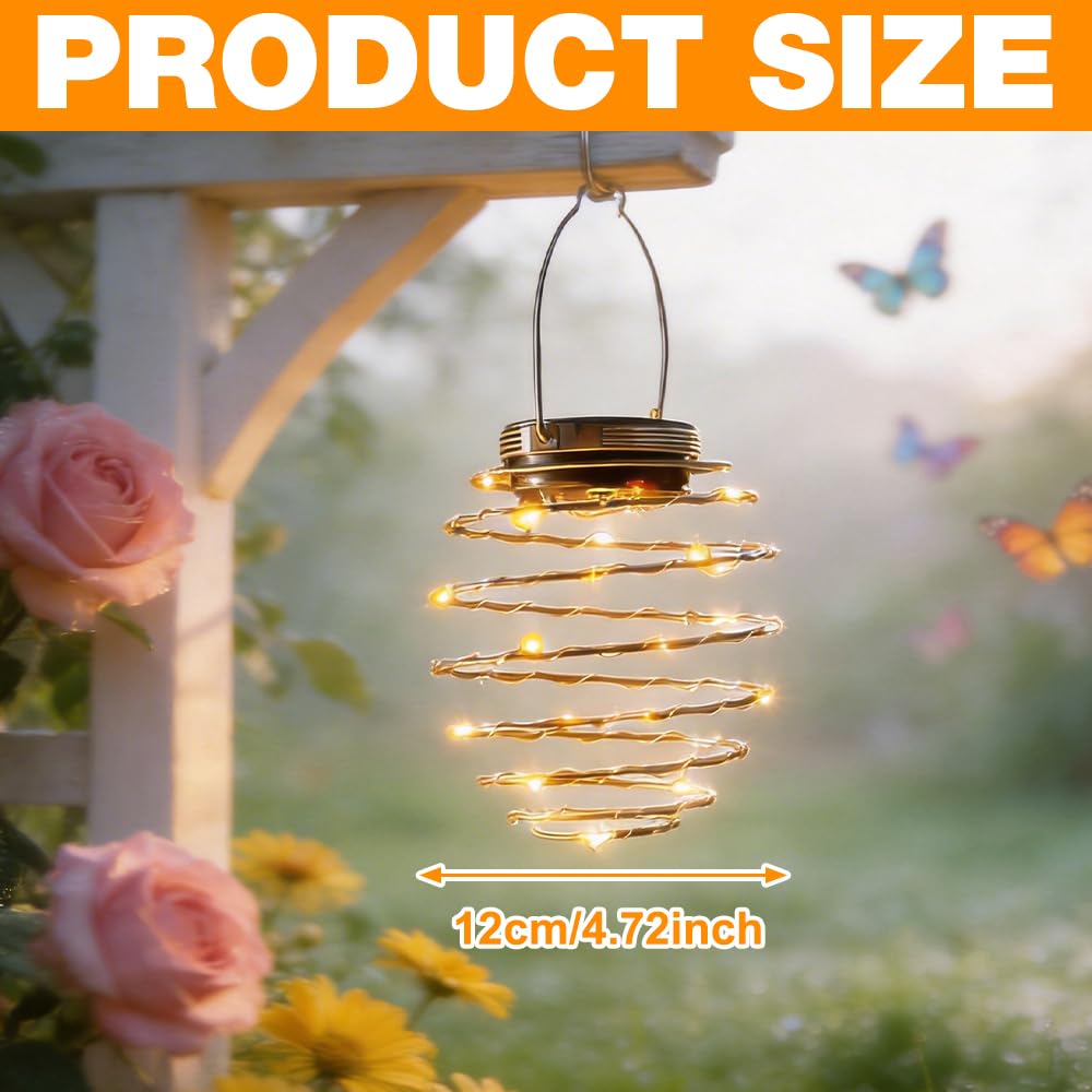 4 Piezas Farolillos Solares Exterior Colgante, IP65 Impermeable Luces Solares Exterior Jardin para Colgar en Espiral Lampara Solar Exterior Jardin con Blanca Cálida para Patio, Terraza (Luz cálida)