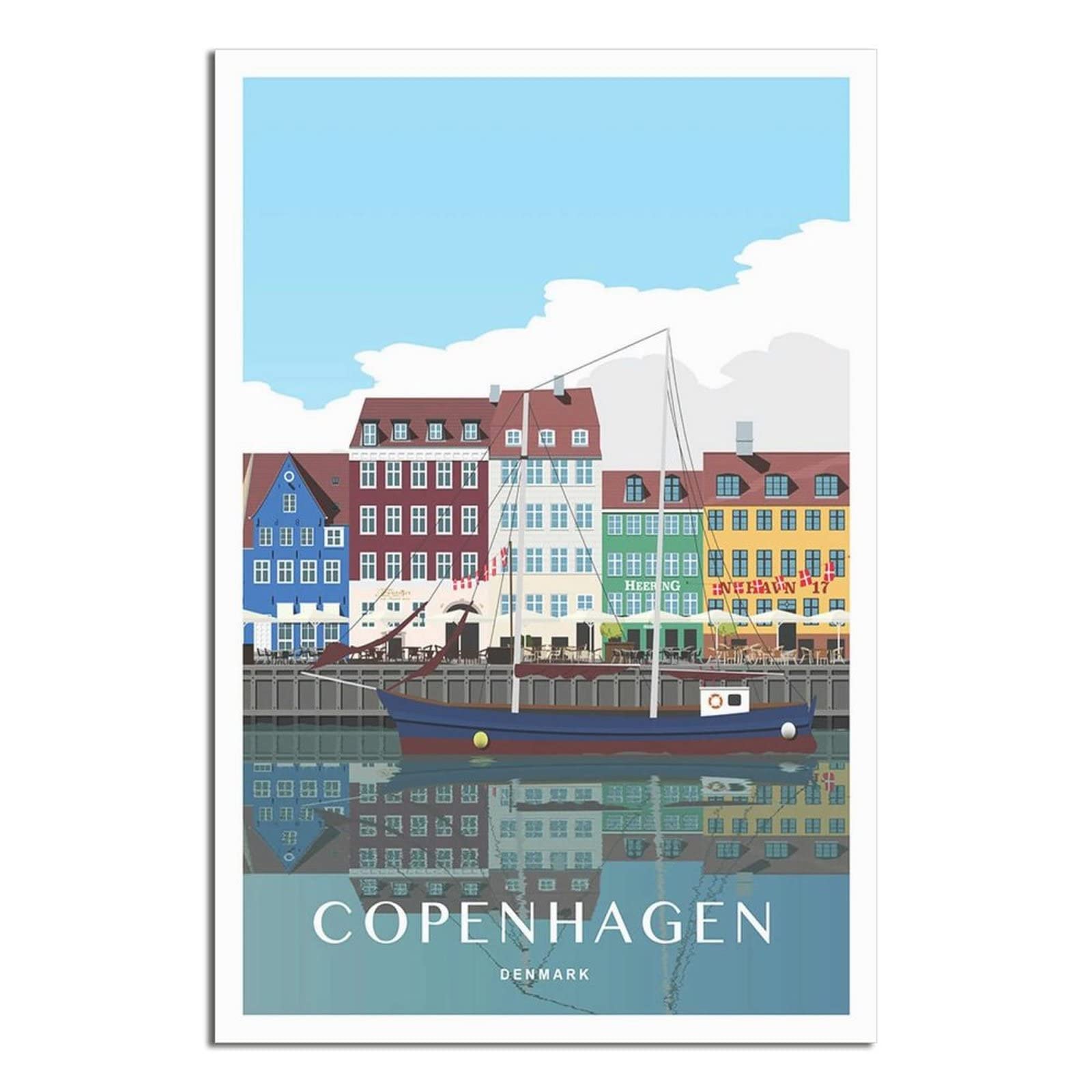 UEJD Vintage Nyhavn Copenhagen Denmark Travel Poster Decorative Posters Modern Bedroom Canvas Art Poster Picture Painting Posters Wall Decor Art Gift