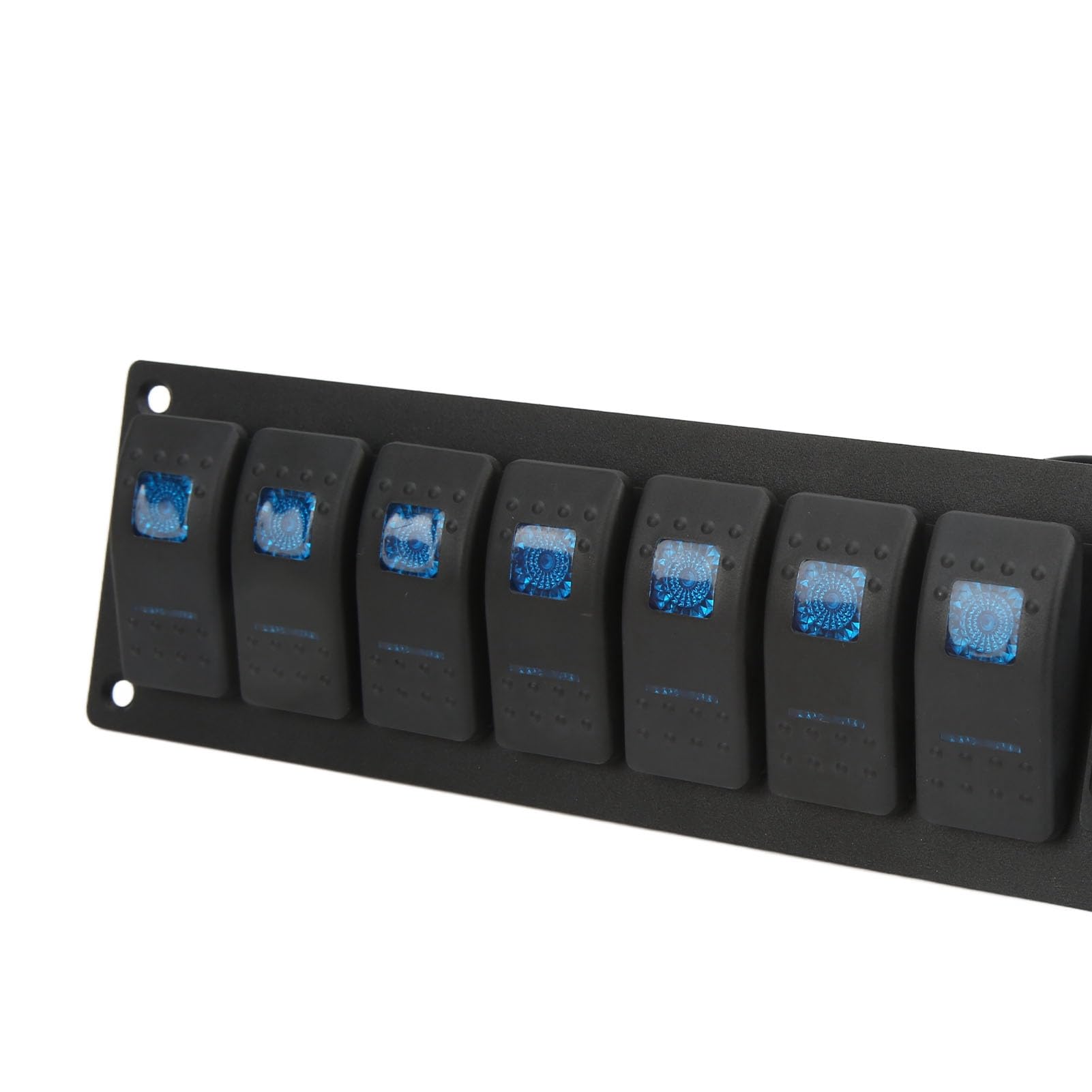 Aramox Panel Przełączników Kołyskowych, Aluminiowy Panel Przełączników Kołyskowych ABS 7 Gang Marine, Wodoodporna ładowarka z Podwójnym Portem USB IP66 Niebieski Podświetlany 12 V 24 V do Samochodu