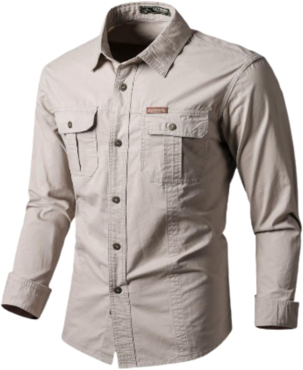 Kinkia Men's Slim-Fit Long Sleeve Work Shirt Lightweight Cotton Cargo Jacket with Pocket