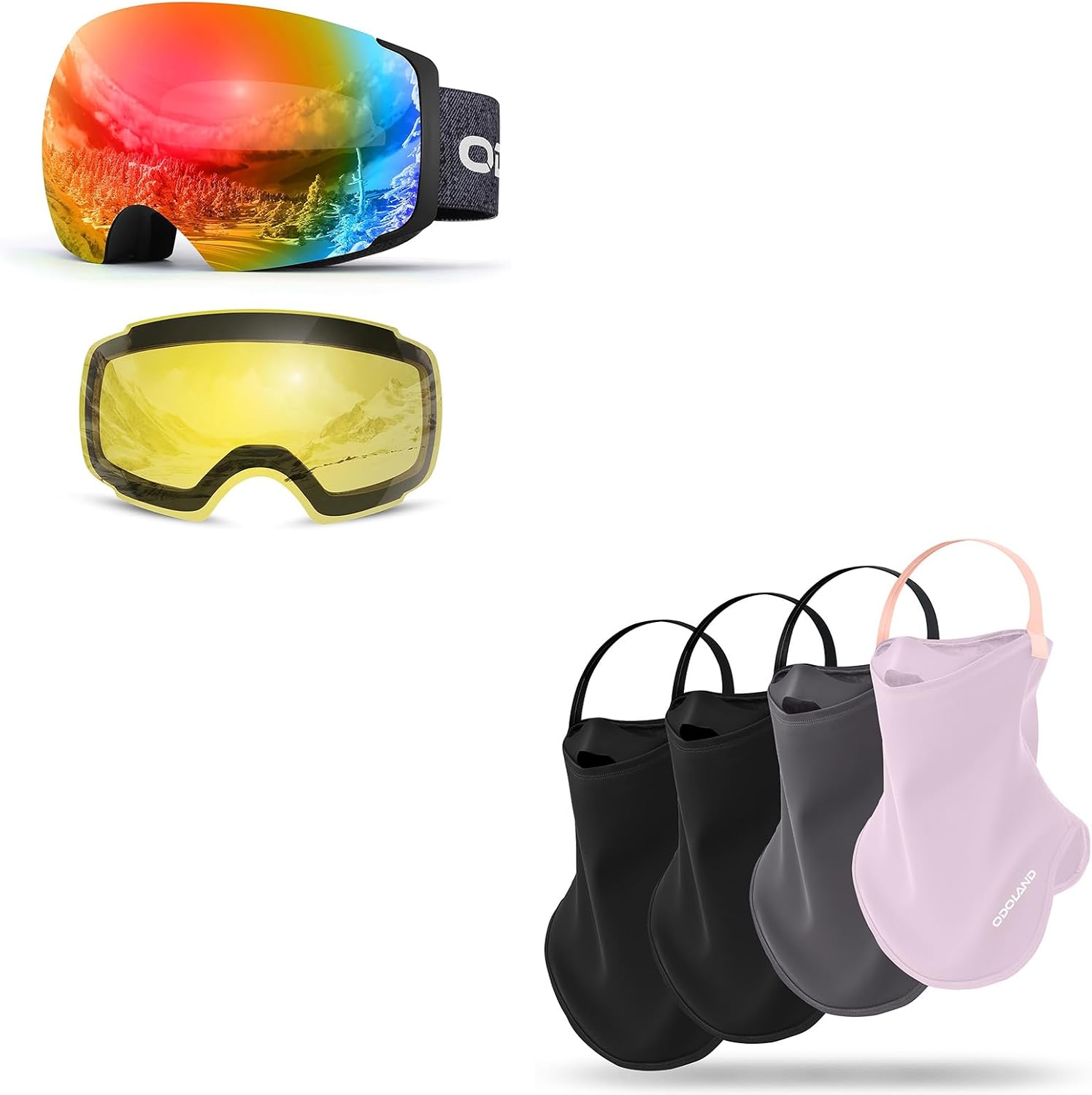 Odoland Bundle - 2 Items Magnetic Interchangeable Ski Goggles with 4 Pack Ski Mask - Image 1 of 8