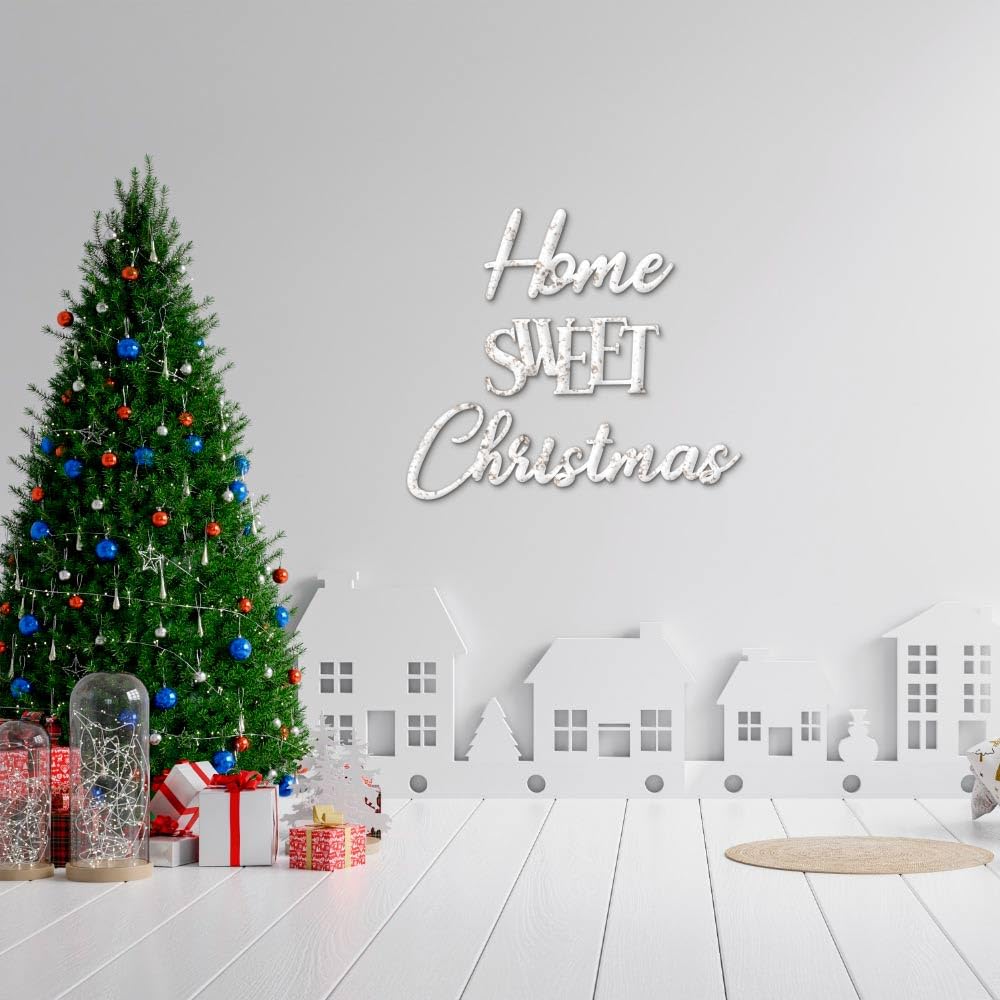 Home Sweet Christmas - Letras de madera para colgar en la pared, decoración de pared navideña para salón, cocina, dormitorio