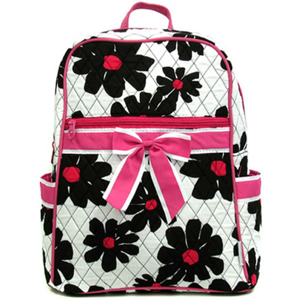 Small Quilted Daisy Flowers Backpack Purse (Pink/Black)