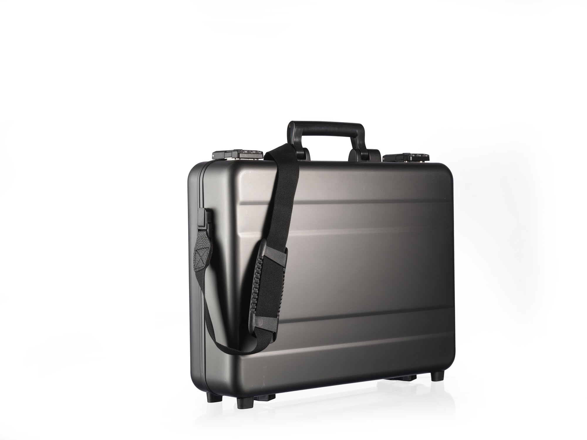 Aluminium Aktentasche, CW-026, mit Deckeleinsatz, Attachékoffer, Aktenkoffer aus Aluminium, Alu-Koffer, Demonstrationskoffer, Schutzkoffer, Anthrazit, TSA-Schloss, 44,2 × 32,2 × 11 cm