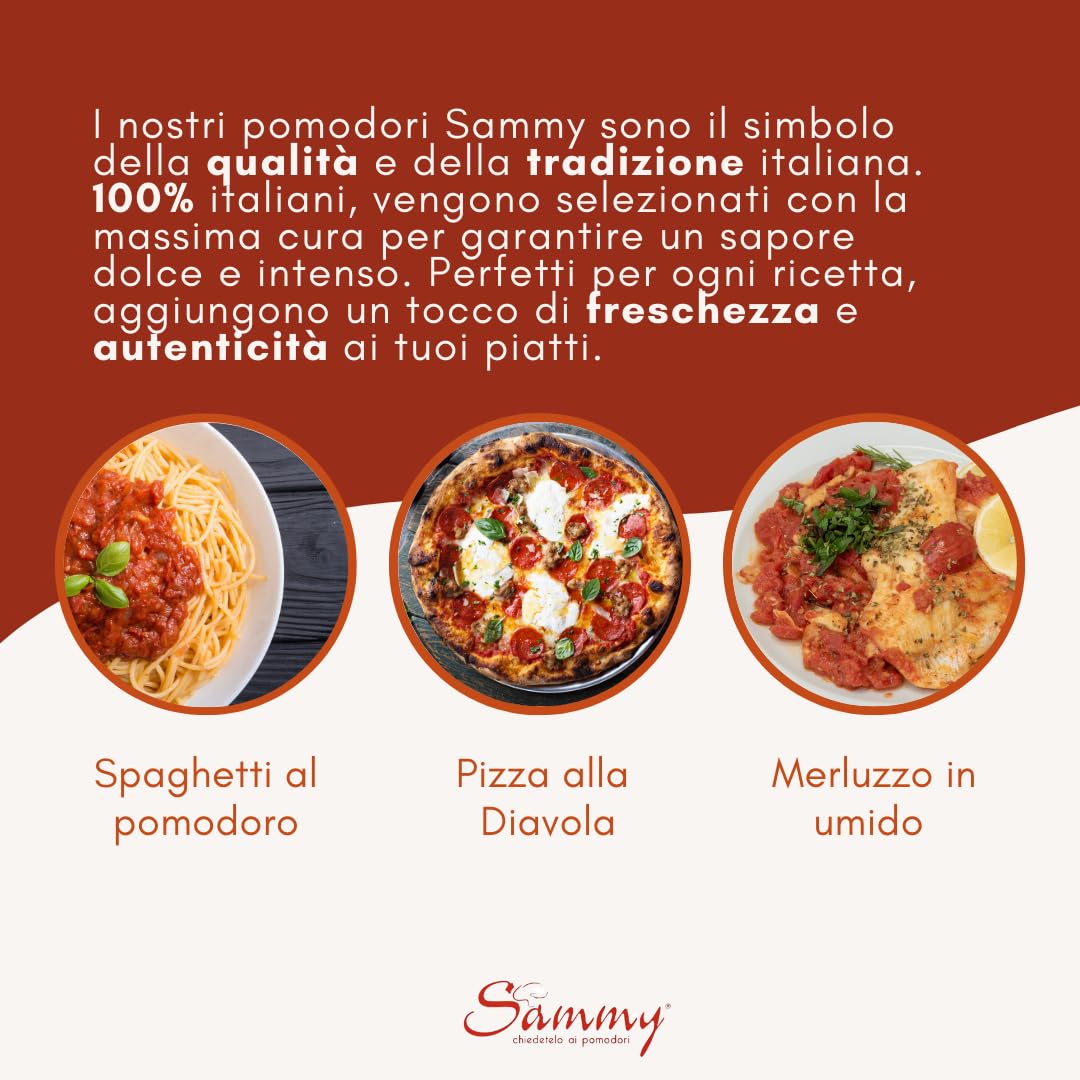 SAMMY - Pomodori Pelati, Ideali per Sughi e Ricette Gourmet, 100% Filiera Italiana, Gusto Dolce e Autentico, 6 Pezzi in Latta da 2500gr