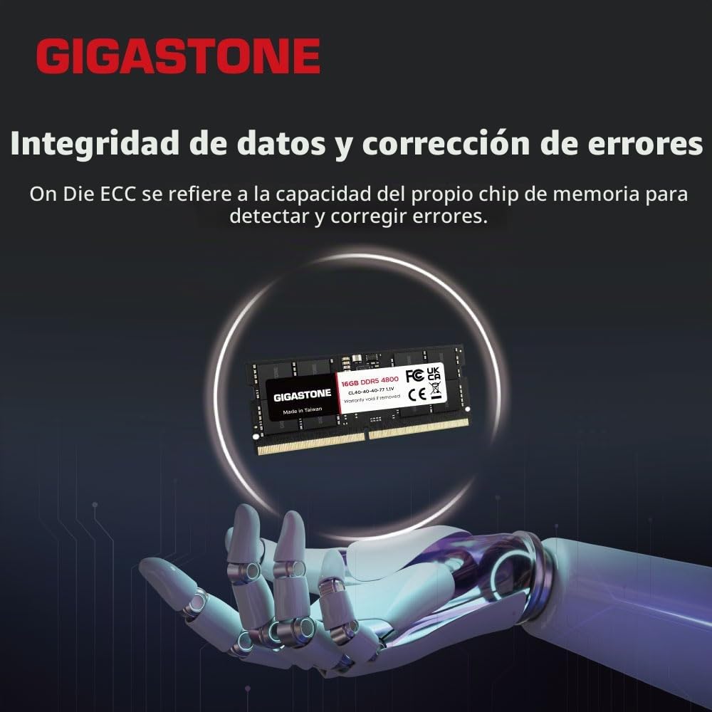 【DDR5 RAM Solo portátil】 GIGASTONE 32GB Kit (2x16GB) DDR5 4800MHz PC5-38400 CL 40-40-40-77 1.1V SODIMM 262 Pines Sin búfer No ECC Memoria de Alto Rendimiento para portátil
