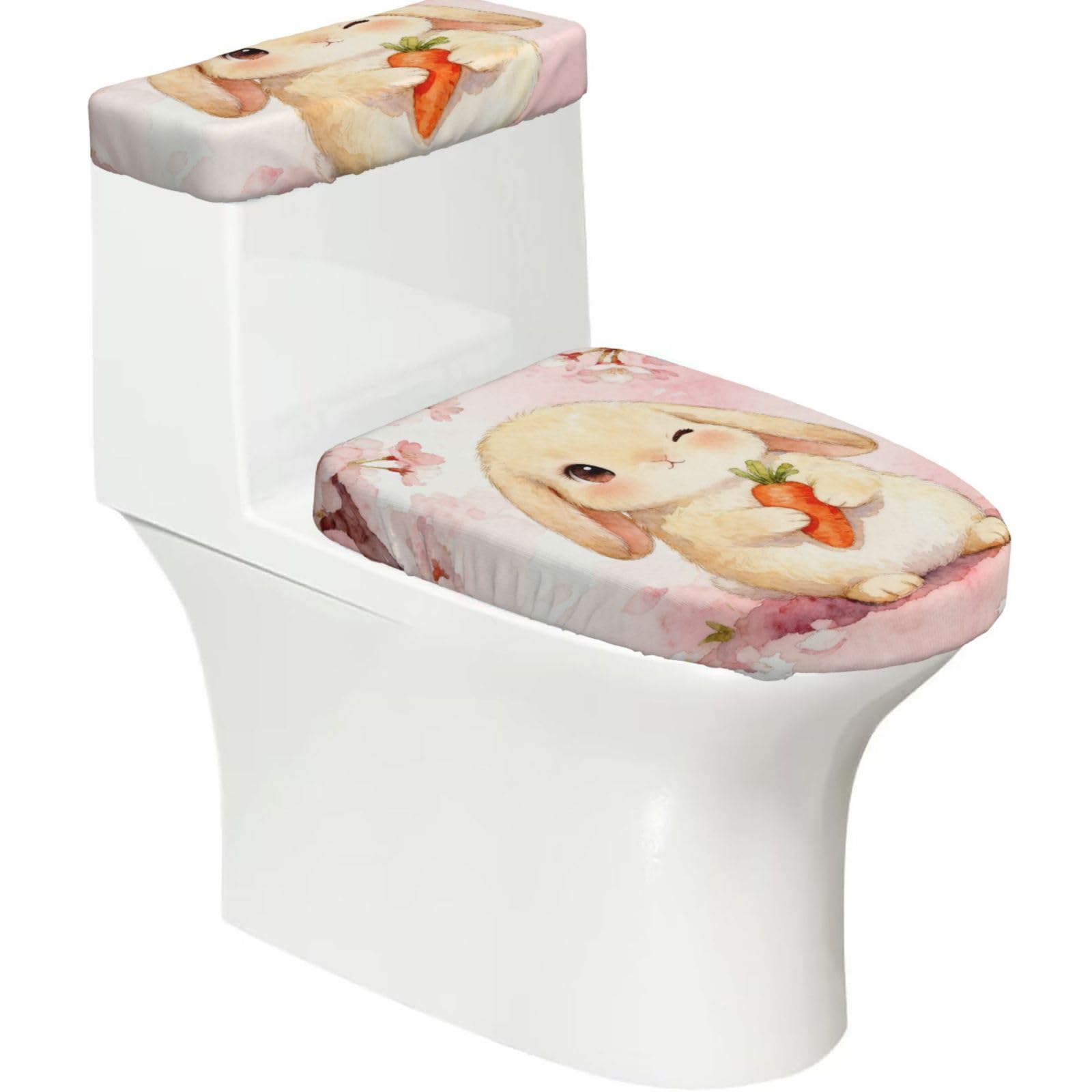Cntdbu Black Cute Bunny Stretchy Toilet Lid And Tank Cover Set-Soft Elastic Bathroom Decor For U Shape Oval