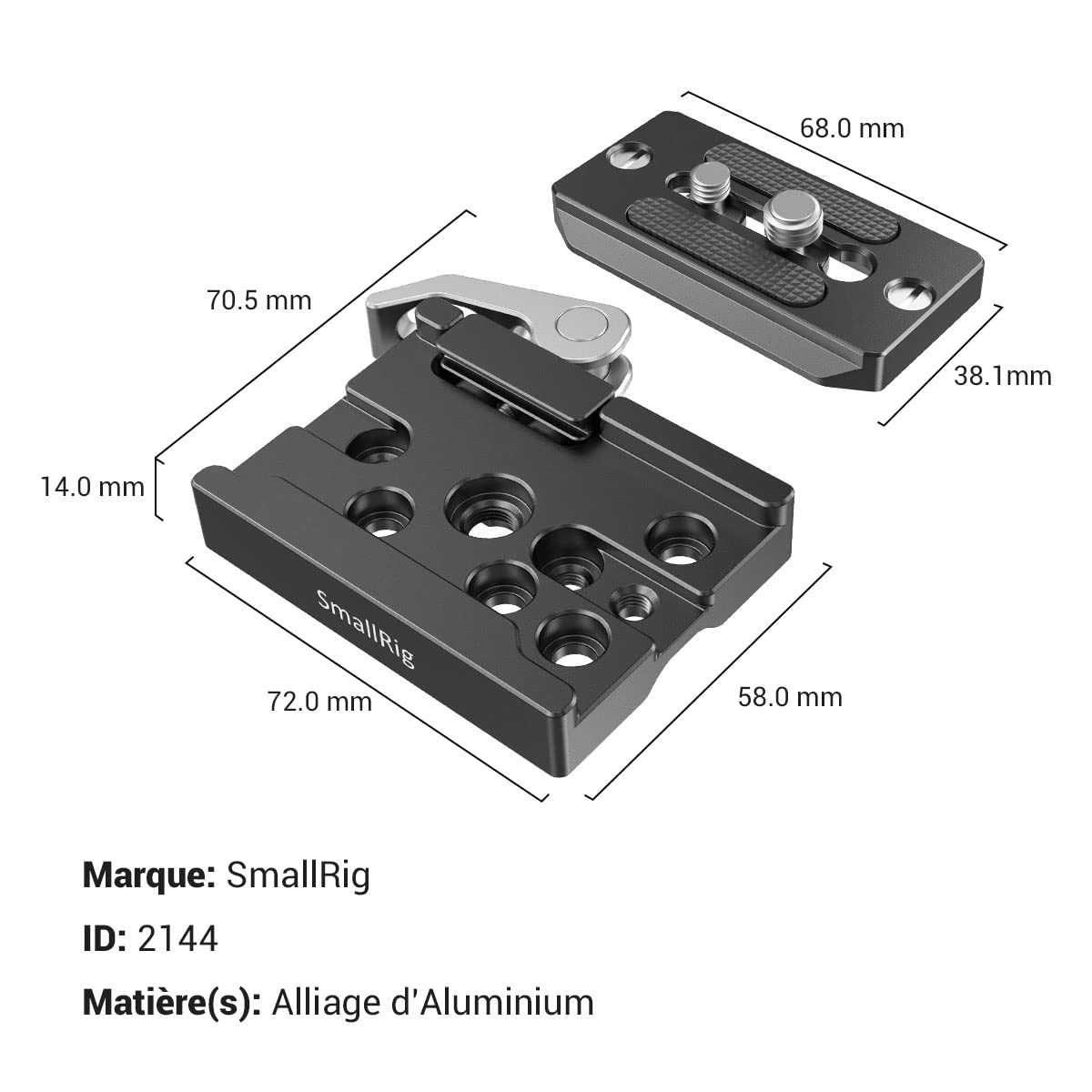 SMALLRIG Libération Rapide Plate de Base pour Arca Standard - 2144B