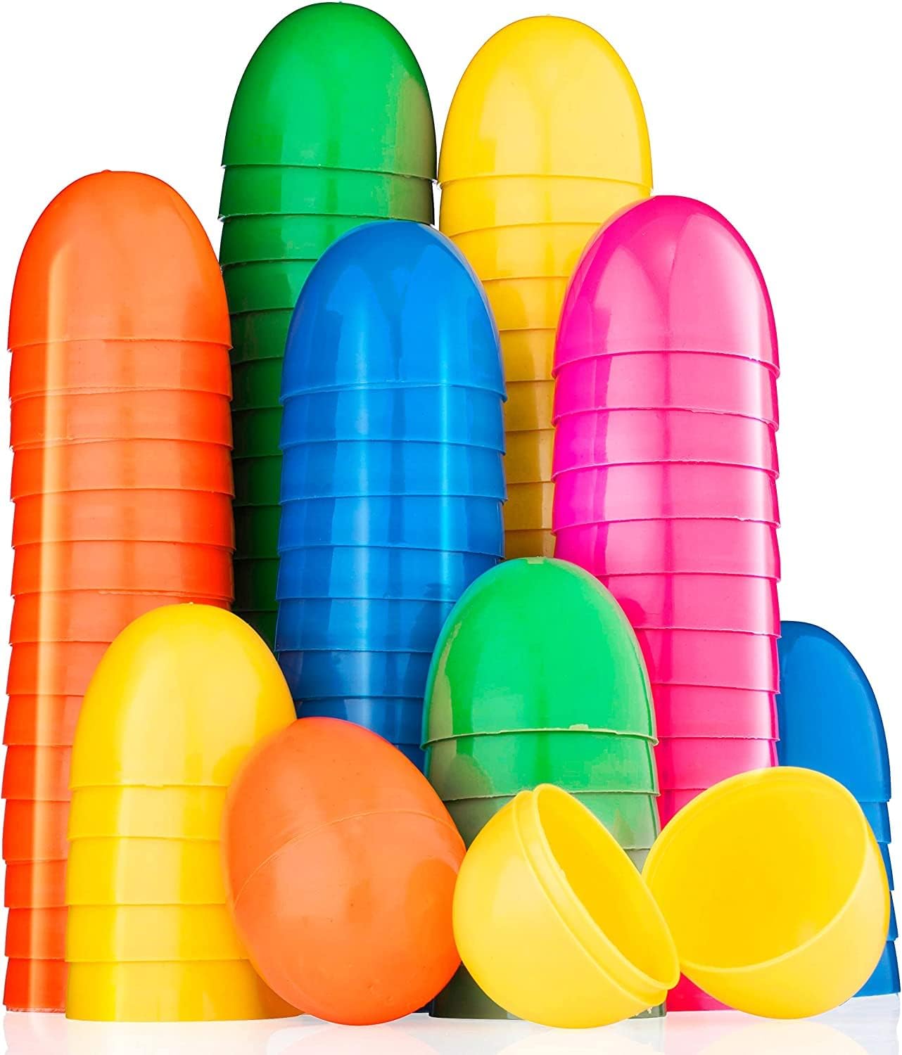 MAXYGIFT 2.25" Empty Multi-color Surprise Plastic Easter Eggs for Filling Hunt Easter Basket Bulk (Pack of 100)