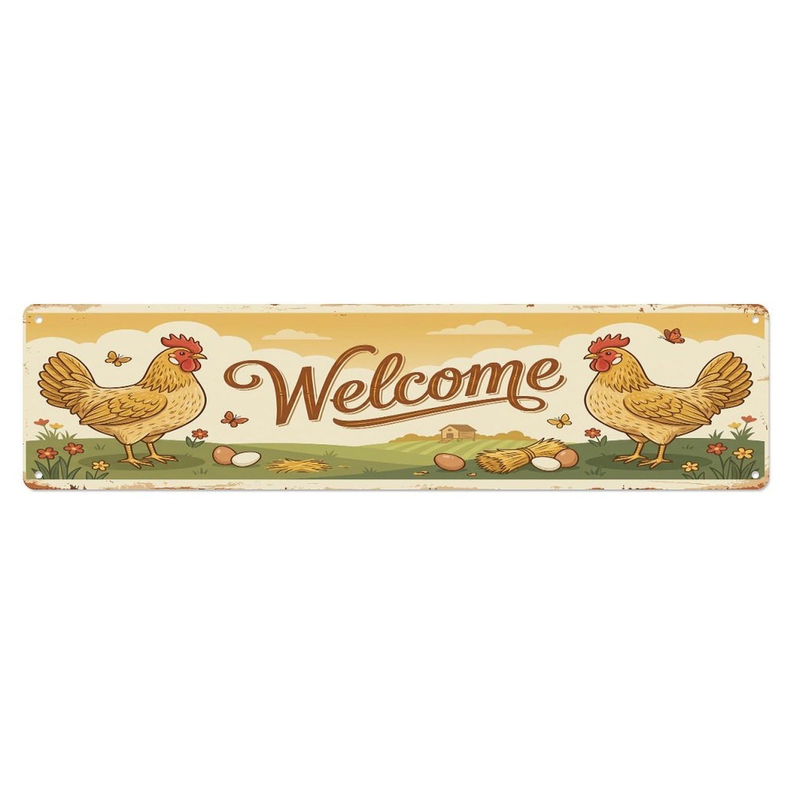 Cxhjca 4X16inch(10X40cm) Vintage Welcome Campine Chicken Metal Tin Sign