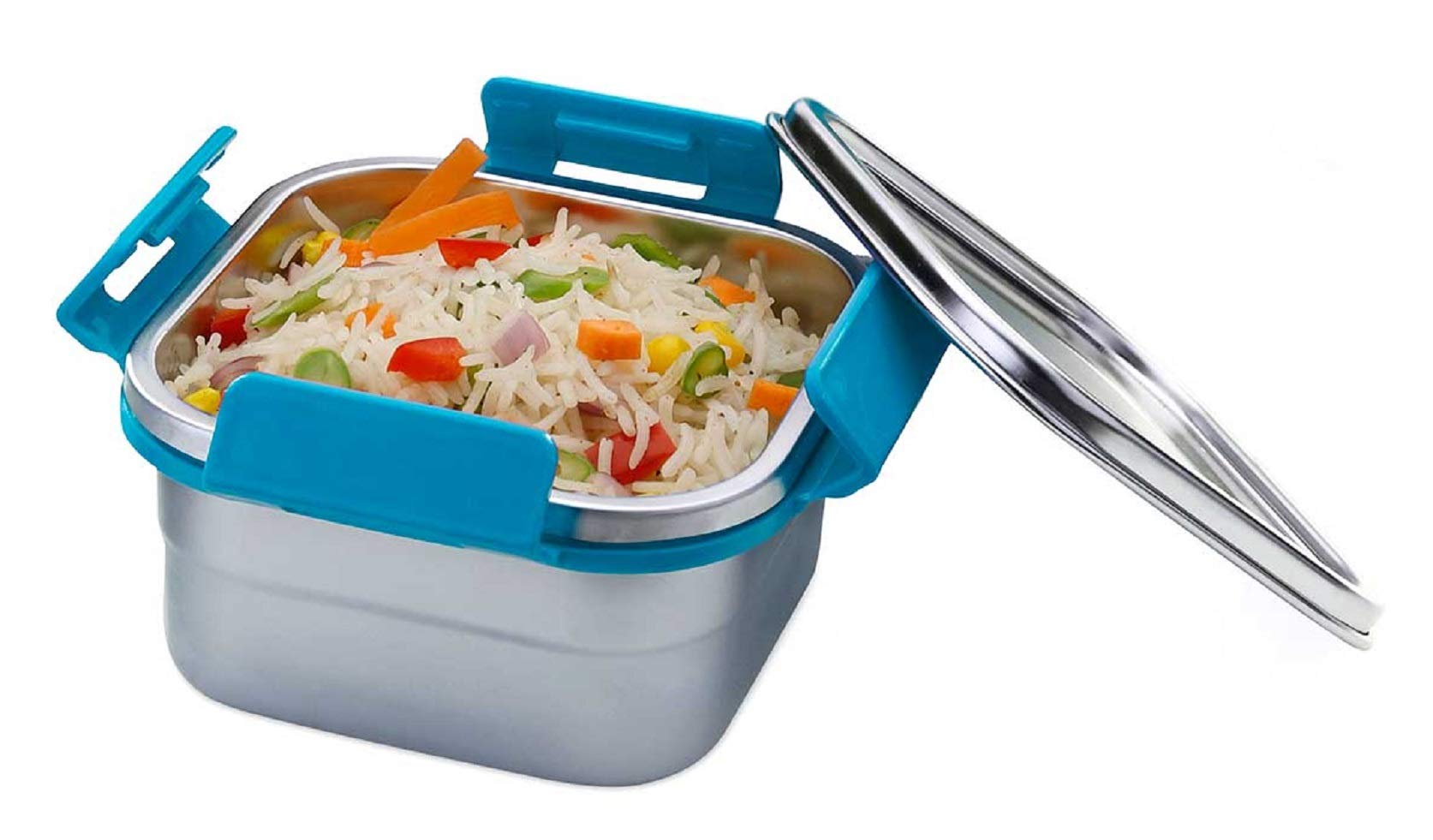 Signoraware Squarex Steel Box with 100% Steel Lids, Set of 1, 500 ml, Blue