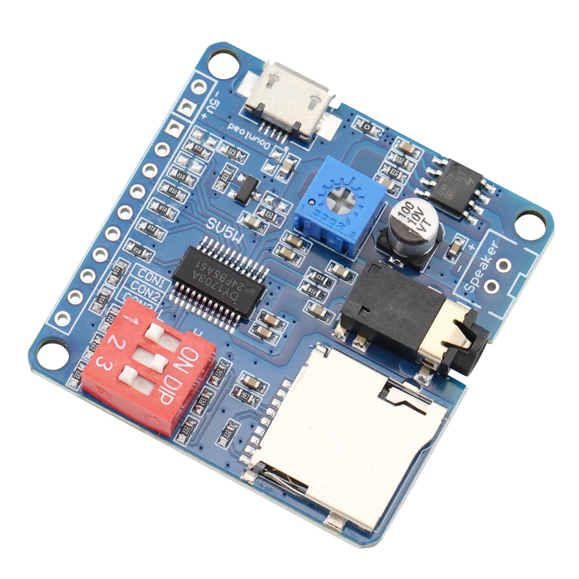 DY-SV5W Module de lecture vocale lecteur MP3 Amplificateur de déclenchement E/S UART Lecture contrôlée par port série intégré de classe D 5W Alimente un haut-parleur de 4 Ω et de 3 à 5 W
