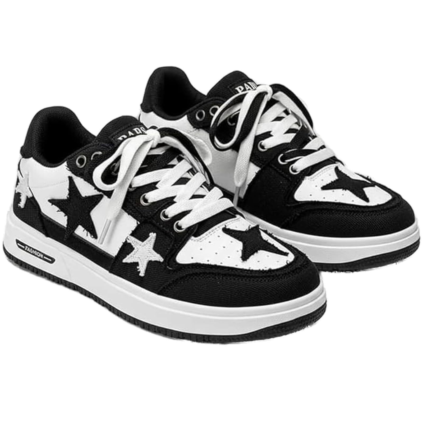 Y2K Retro Mixed Media Platform Skate Sneakers for Men Casual Streetwear Fashion with Raw Edge Distressed Star Applique