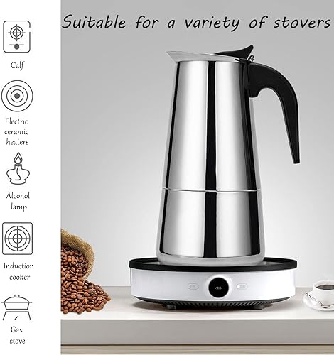 Miniatura 4 de Cafetera de café espresso portátil de acero inoxidable, clásica para el hogar y la oficina (15.2 fl oz)