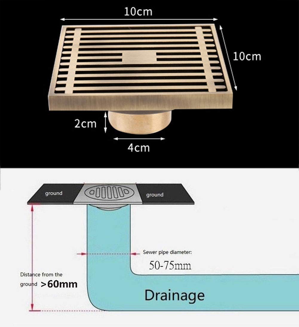 Desagüe de Ducha Cuadrado de latón de 4 Pulgadas con Tapa extraíble, desagüe de baño con Filtro para Cocina, baño, Garaje y sótano.
