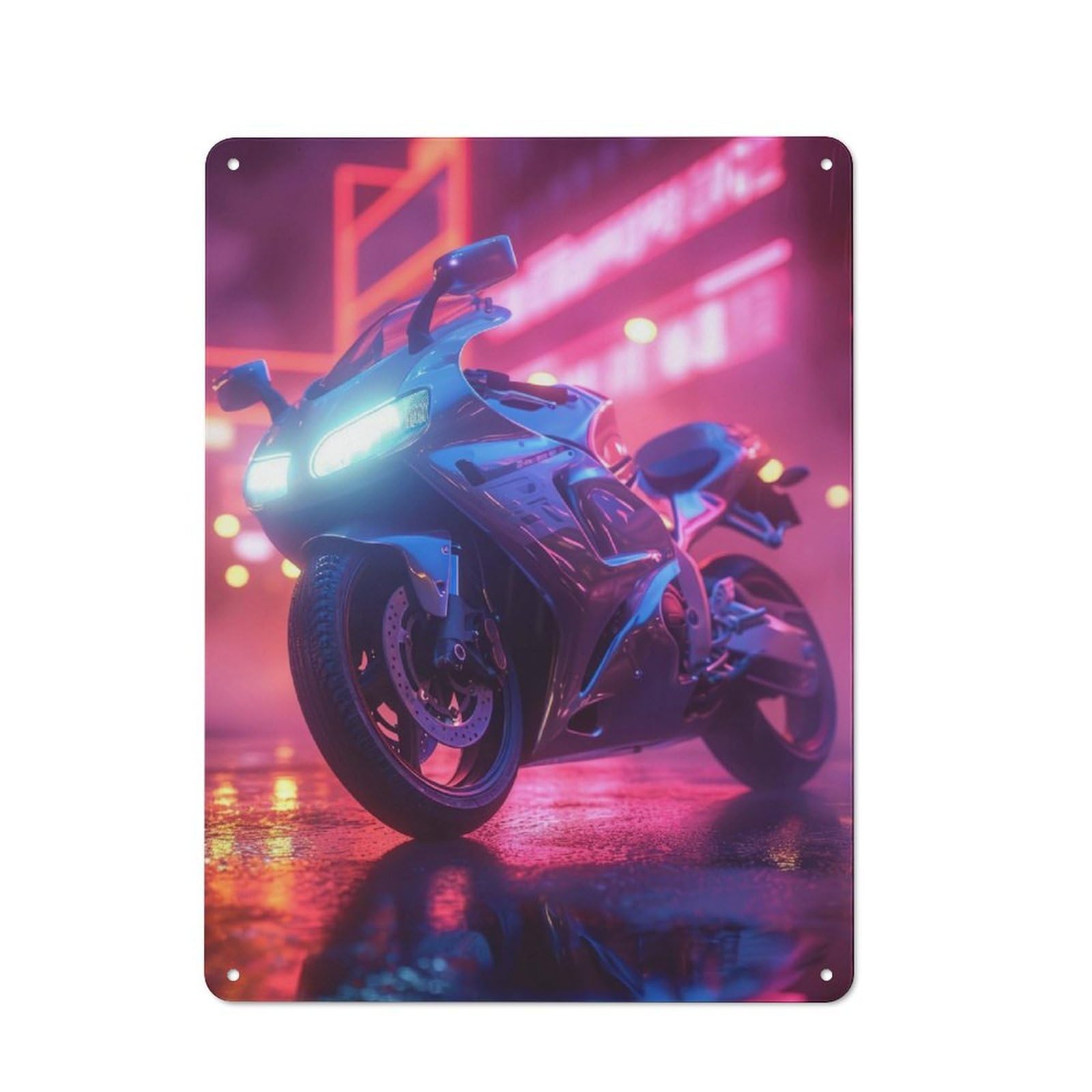 Junmoney Motorcycle Aesthetic Neon Tin Wall Plaque 40X30cm With For Hobby Room Or Studio, For Updating Hobby Room And Studio After Moving