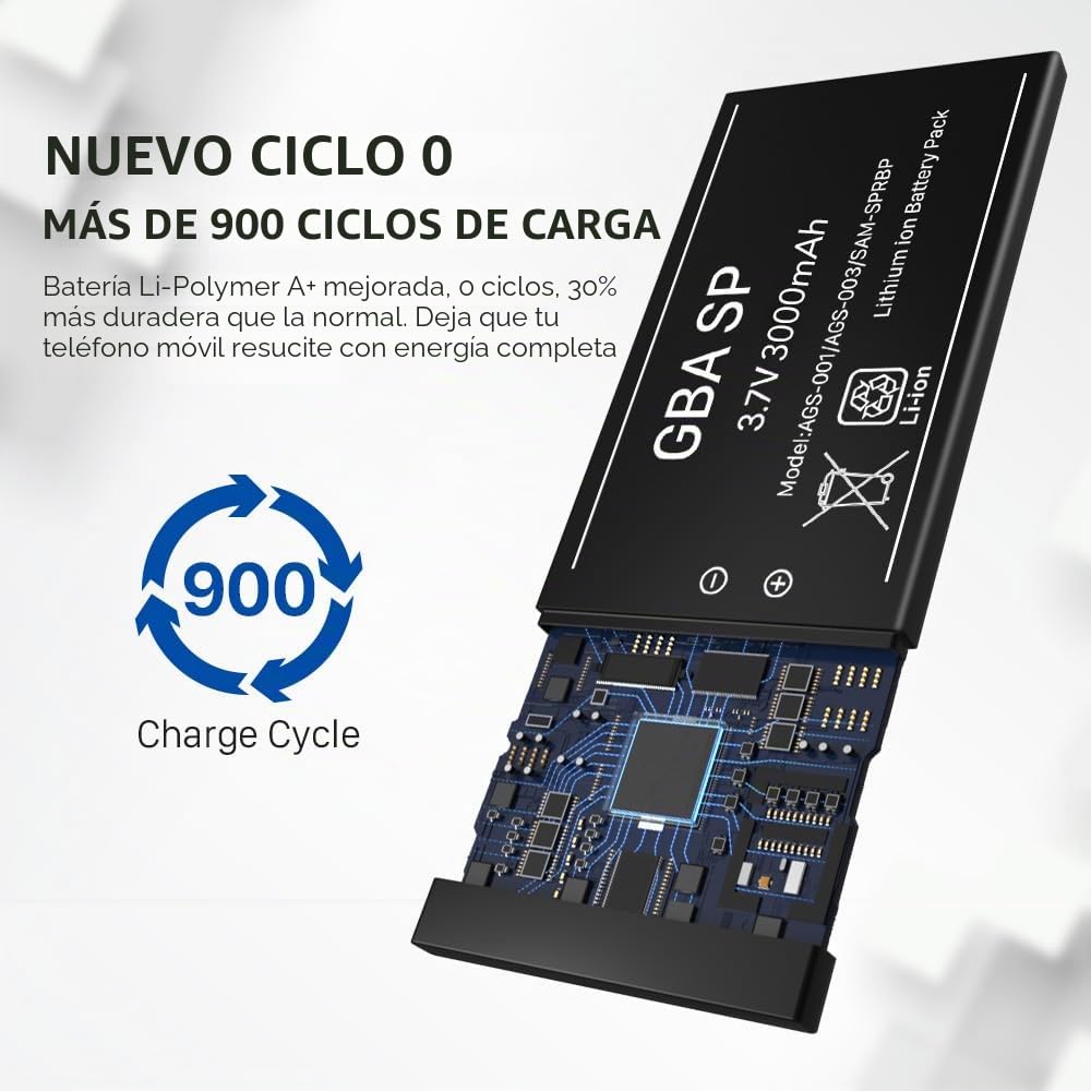 Batería de repuesto para Gameboy Advance SP (3000 mAh), alta capacidad, batería de ion de litio para Nintendo GBA SP AGS-001, AGS-003 con juego de herramientas