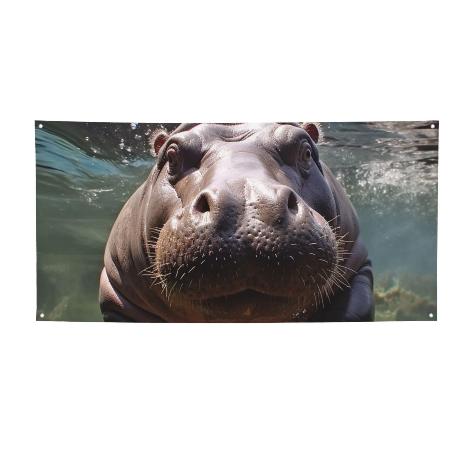 Personalized Party Banner - Diving Hippo Large Vinyl Banner With Grommets For Indoor Outdoor Decor - View #2