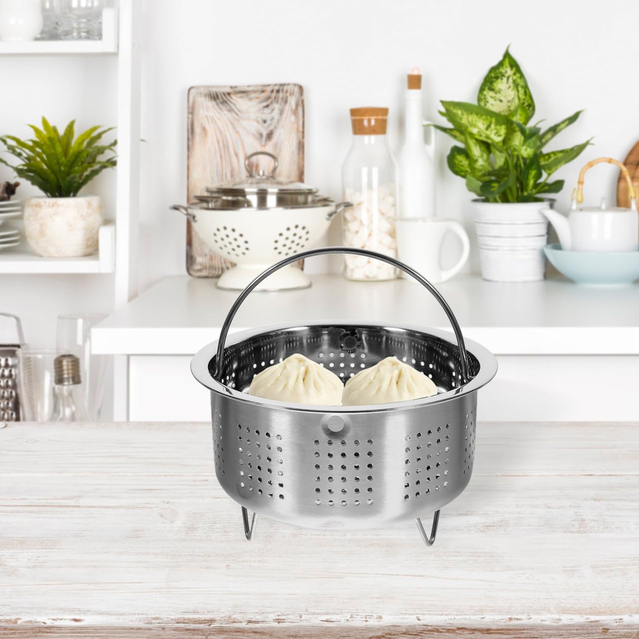 Healvian para olla de vapor, cesta de acero inoxidable, cesta de vapor de metal y verduras, con asa, cocina eléctrica, colador de frutas, colador de frutas, 14 cm