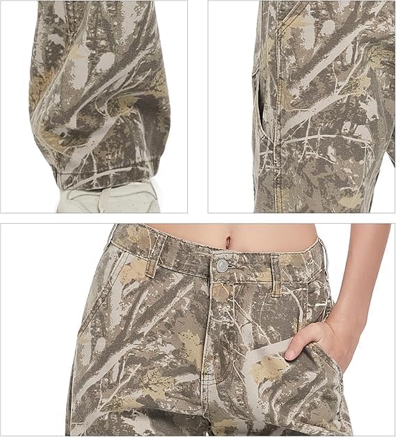 PinkyMoor Women Camouflage Cargo Pants Straight Wide Leg Trousers Jeans with Pockets - Image 7