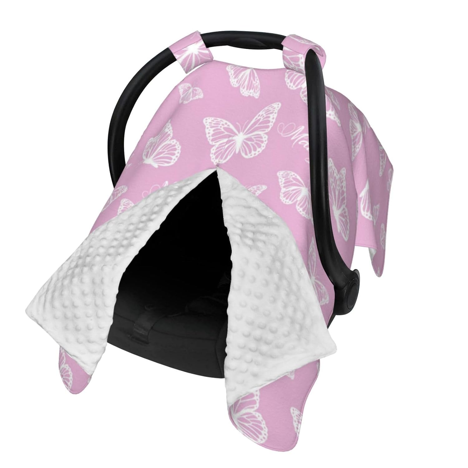 Personalized Baby Car Seat Canopy for Babies with Name, Custom Stroller Car Seat Covers for Girls, Minky Nursing Carseat Cover for Breastfeeding, Car Seat Canopies for Newborn (Butterfly Pink)
