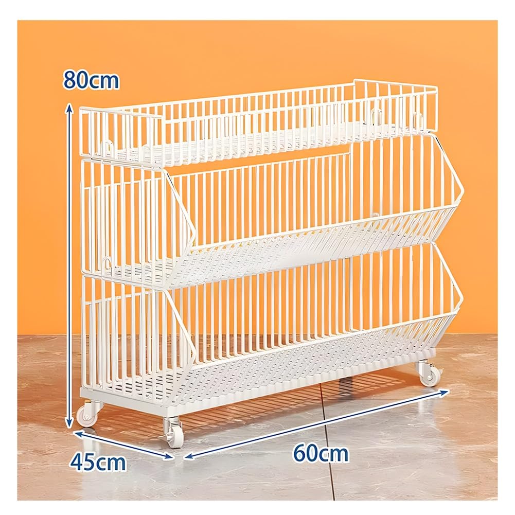 Metalowy kosz druciany z kółkami, wytrzymały wózek detaliczny na przekąski, cukierki i chipsy ziemniaczane, regał do supermarketu, biały, 60 x 45 x 80 cm