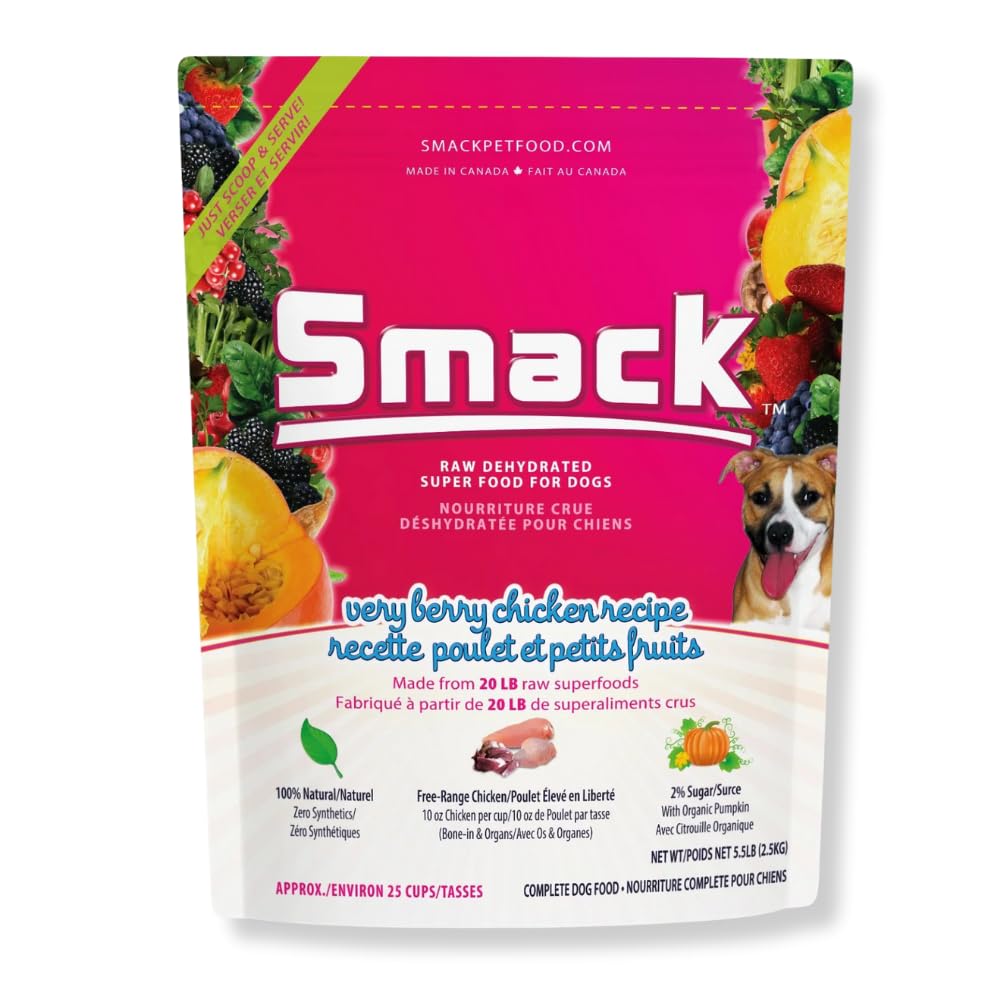Smack Pet Food Organic Raw Dehydrated Dog Food Grain-Free, Gluten-Free, Raw Food for Dogs (Very Berry Chicken, 8.8 Ounce