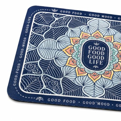 Image of Luxe Home International Dish Dry Mats for Kitchen Counter, Rubber Quick Dry Mat for Kitchen Utensils, Boho Floral Pattern Smooth Absorbent Placemat, 35x55 cm, Flower Grey, Pack of 1