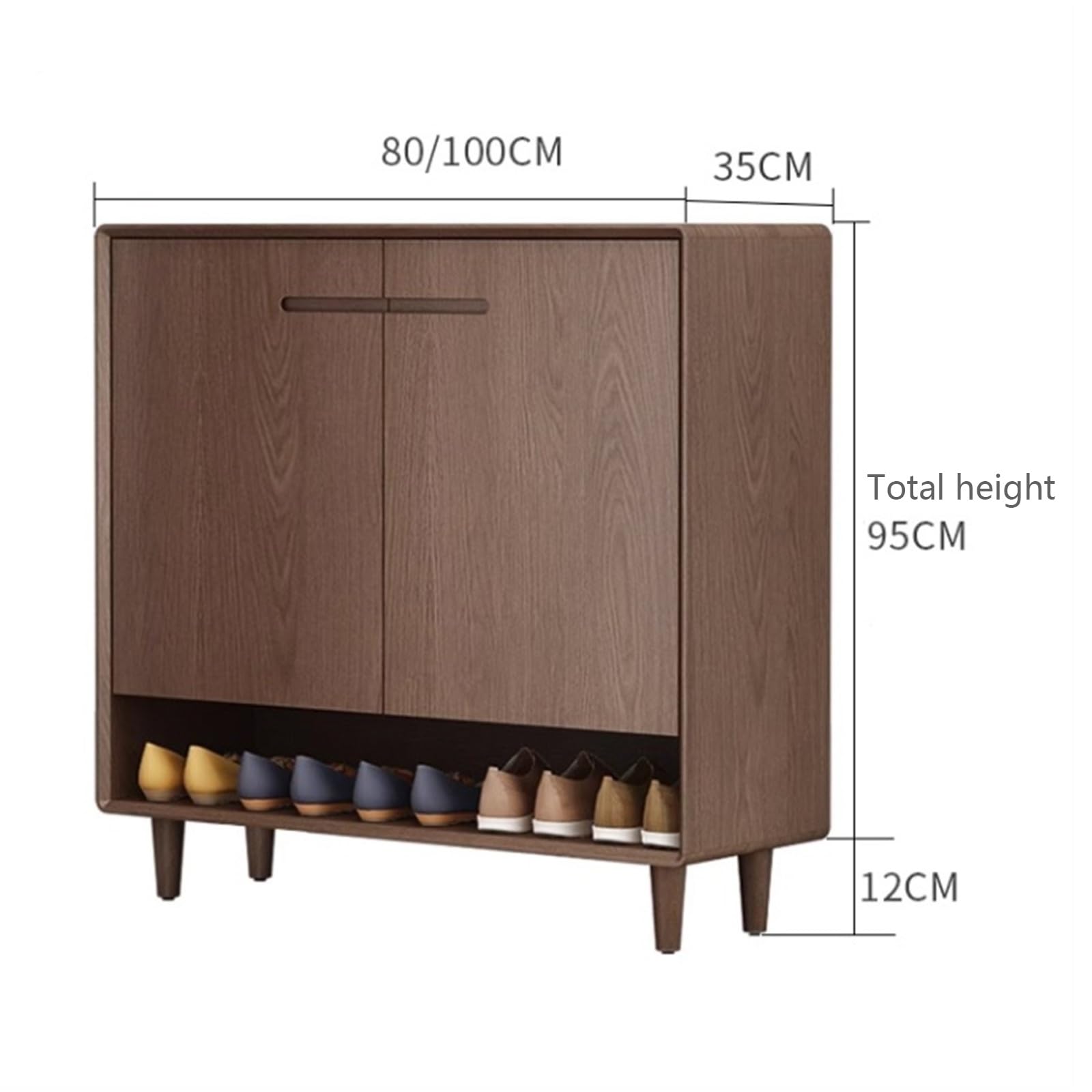 Armadio per Scarpe Organizzatore for scarpiera autoportante a 5 ripiani for ingresso, scarpiera in legno, scarpiera con 2 ante, ripiani regolabili Portascarpe(Bruin,80cm)