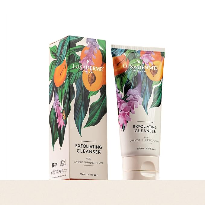 LuxaDerme Korean Exfoliating Face Cleanser for Dry to Normal Skin | Gently Exfoliates & Cleanses with Ginger & Turmeric to Brighten Skin Tone & Improve Texture | Sulphate-Free, Non-Comedogenic & Hydrating Formula | Vegan Skincare for Men & Women | 100 ml