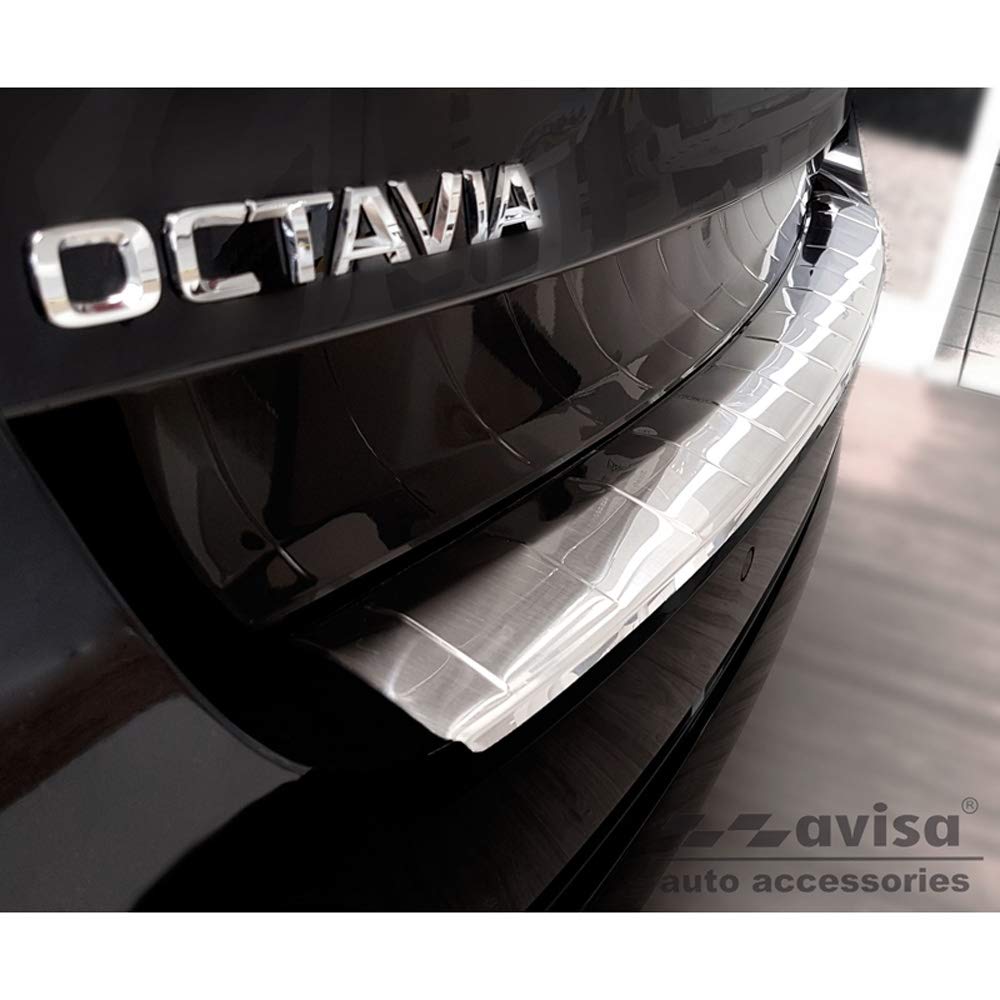 Protection Seuil Arrière Inox Noir Avisa 'Ribs' - Compatible Skoda Octavia IV Kombi 2020-2024 & FL (incl. RS, Excl. Scout)