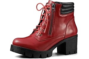 Botas Rojas de Mujer con Suela Acanalada y Cremallera en el Tobillo...