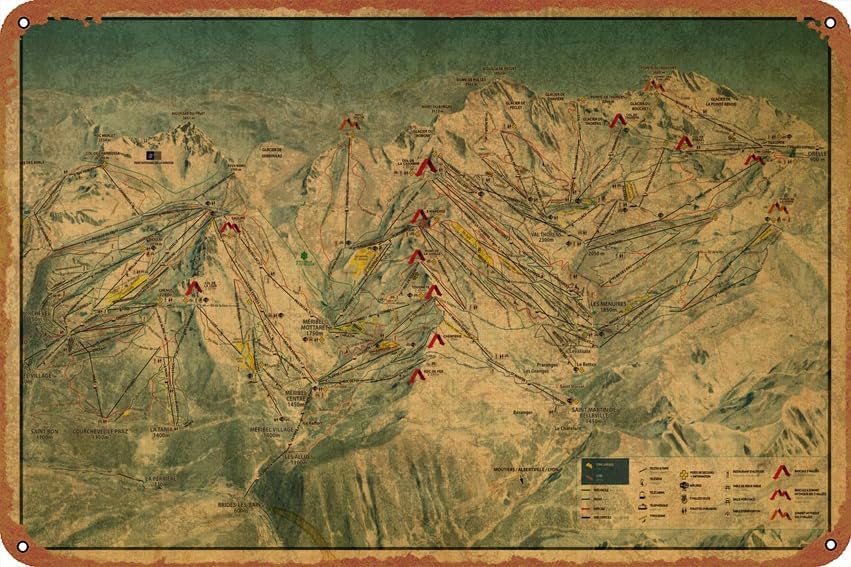 Three Valleys Ski Piste Sports posters Metal Plaque Tin Sign,Vintage Metal Pub Club Cafe bar Home Wall Art Decoration Poster Retro 8x12 inches