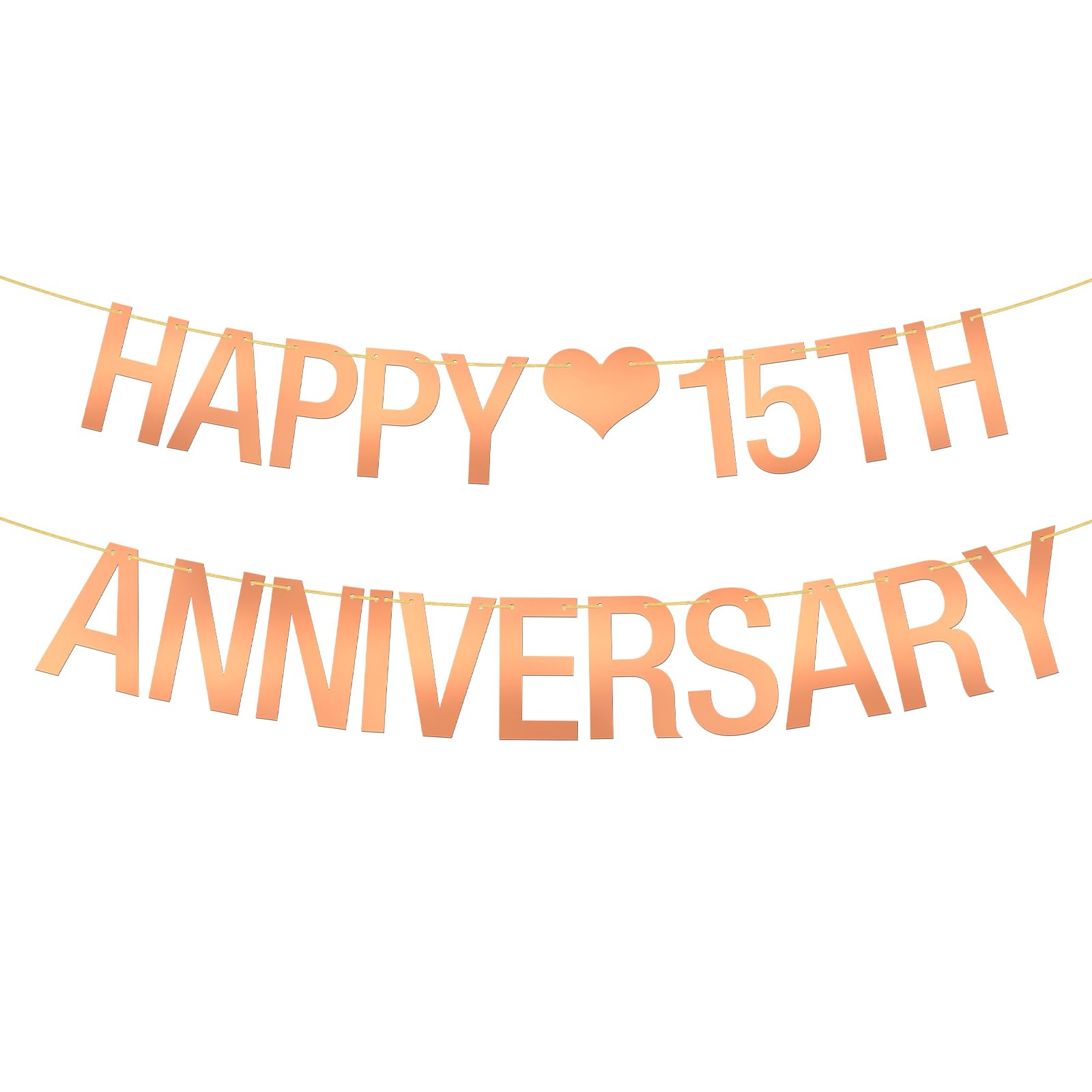 Happy 15th Anniversary Banner 15th Birthday Hanging Decor Fifteen Years Themed Gifts 15 Wedding Anniversary Party Decoration Supplies Mirror Rose Gold