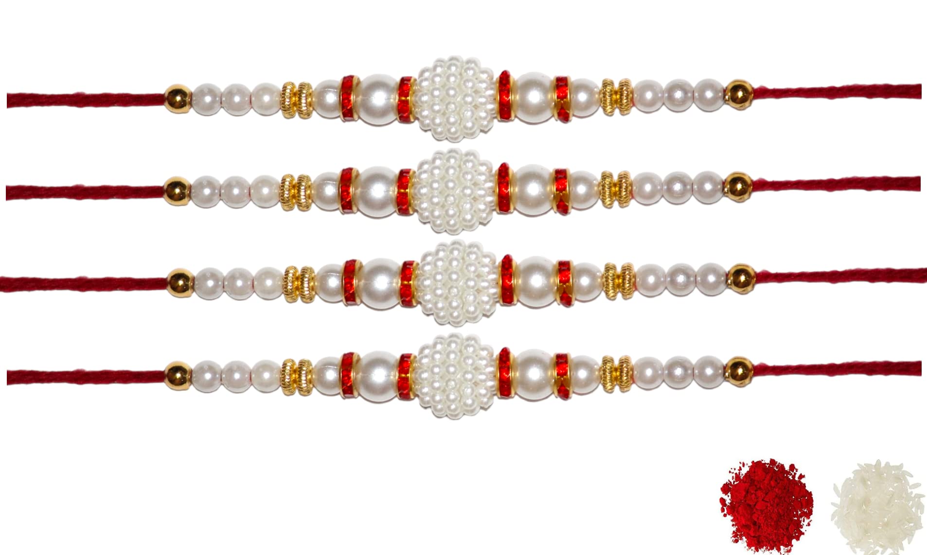 Nemi Enterprises White Pearl Red Diamond Ring Family Rakhi For Brother | Sister | Family With Roli Chawal(Set of 4)(NE 247) (B0CDBV4JHM) Amazon Price History, Amazon Price Tracker