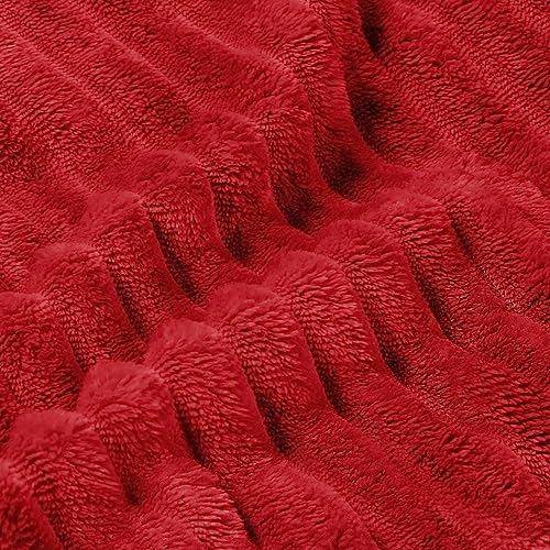 Image of BEDELITE Fleece Blanket King Size - 3D Ribbed Jacquard Soft and Warm Decorative Fuzzy Blankets - Cozy, Fluffy, Plush Lightweight Throw Blankets for Couch, Bed, Sofa(Red, 108x90 inches)