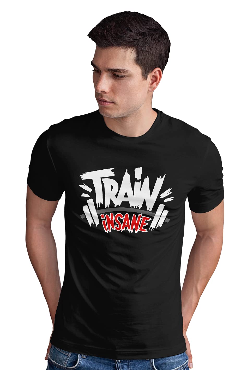 Wallaby Men's Regular Fit Gym T-Shirt Train Insane 100% Cotton Graphic Printed T-Shirt