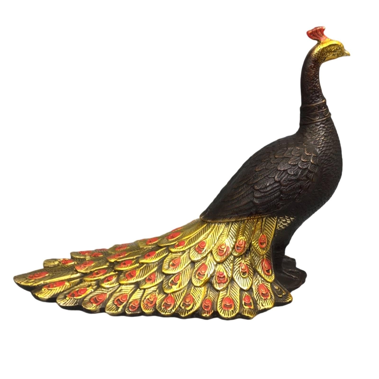 Statuette paon en bronze et métal pour la décoration d'une entrée de maison élégante