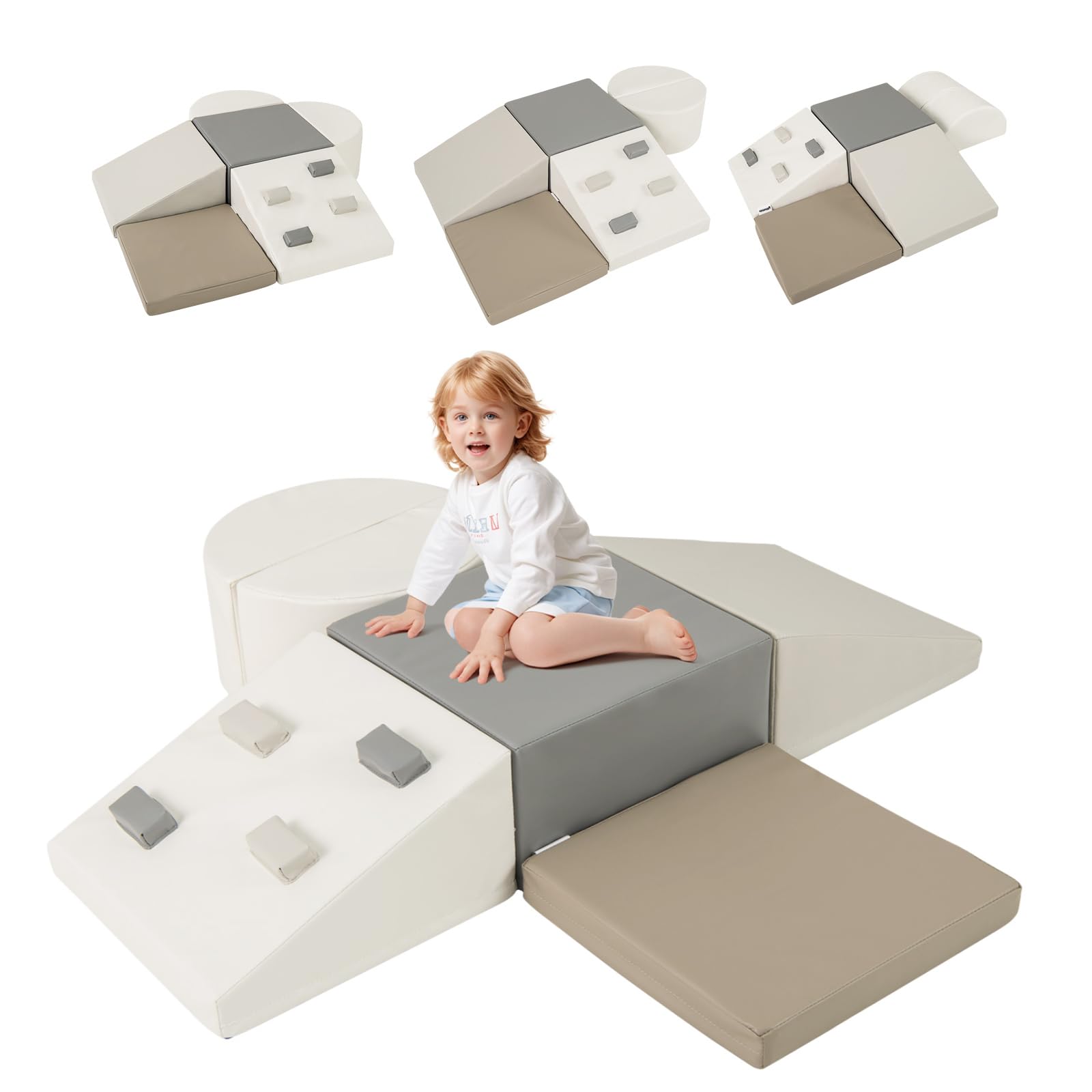 Maxmass Toddler Climb and Crawl Foam Play Set (Grey+White)