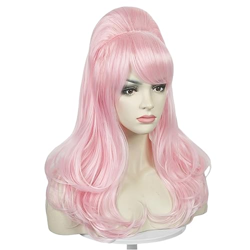 Miniatura 9 de Probeauty Pelucas de colmena de onda larga, color negro, rizado, ondulado, retro, para mujer, disfraz de los años 70 y 80, 23 pulgadas