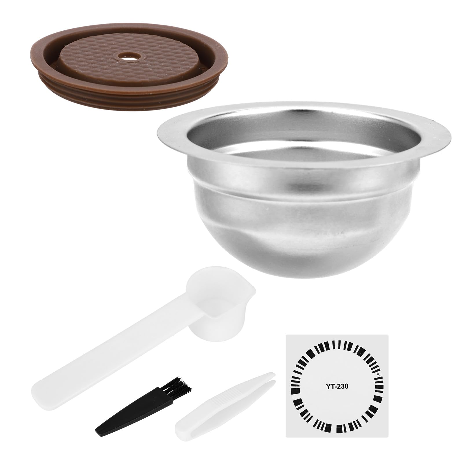 Reusable Coffee Pod, Stainless Steel Refillable Coffee Capsule for Nespresso Vertuo Plus Next POP GCA1 & ENV135 Series with 4 Barcode Stickers Silicone Lid Spoon Brush & Tweezers (230ml)