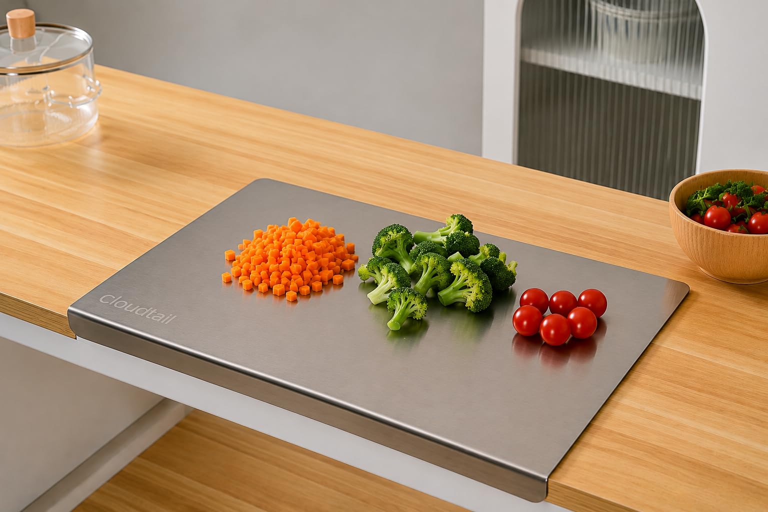 Cloudtail Stainless Steel Counter Top Chopping Board (41cm x 31cm) | Anti-Slip Rustproof Cutting Board with Measurement Markings for Chopping Fruits & Vegetables