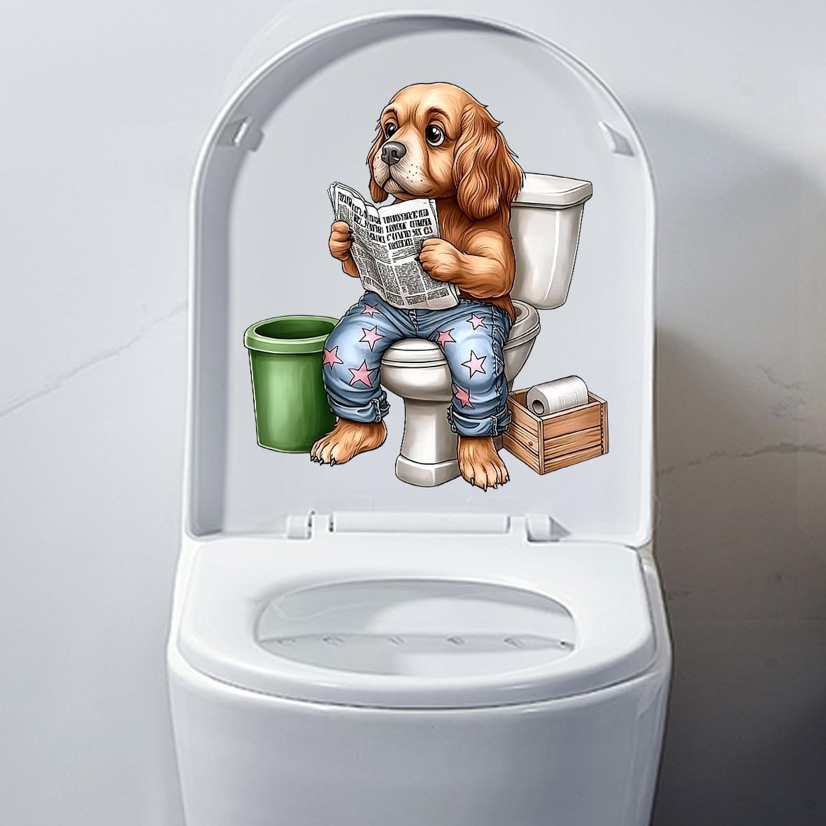 Iprokiu Funny Animal Toilet Seat Cover Decal Waterproof Cartoon Dog Cat Toilet Seat Lid Sticker Dinosaur Duck Washroom Bathroom Decal Home Wall Sticker (Dog) — image 1