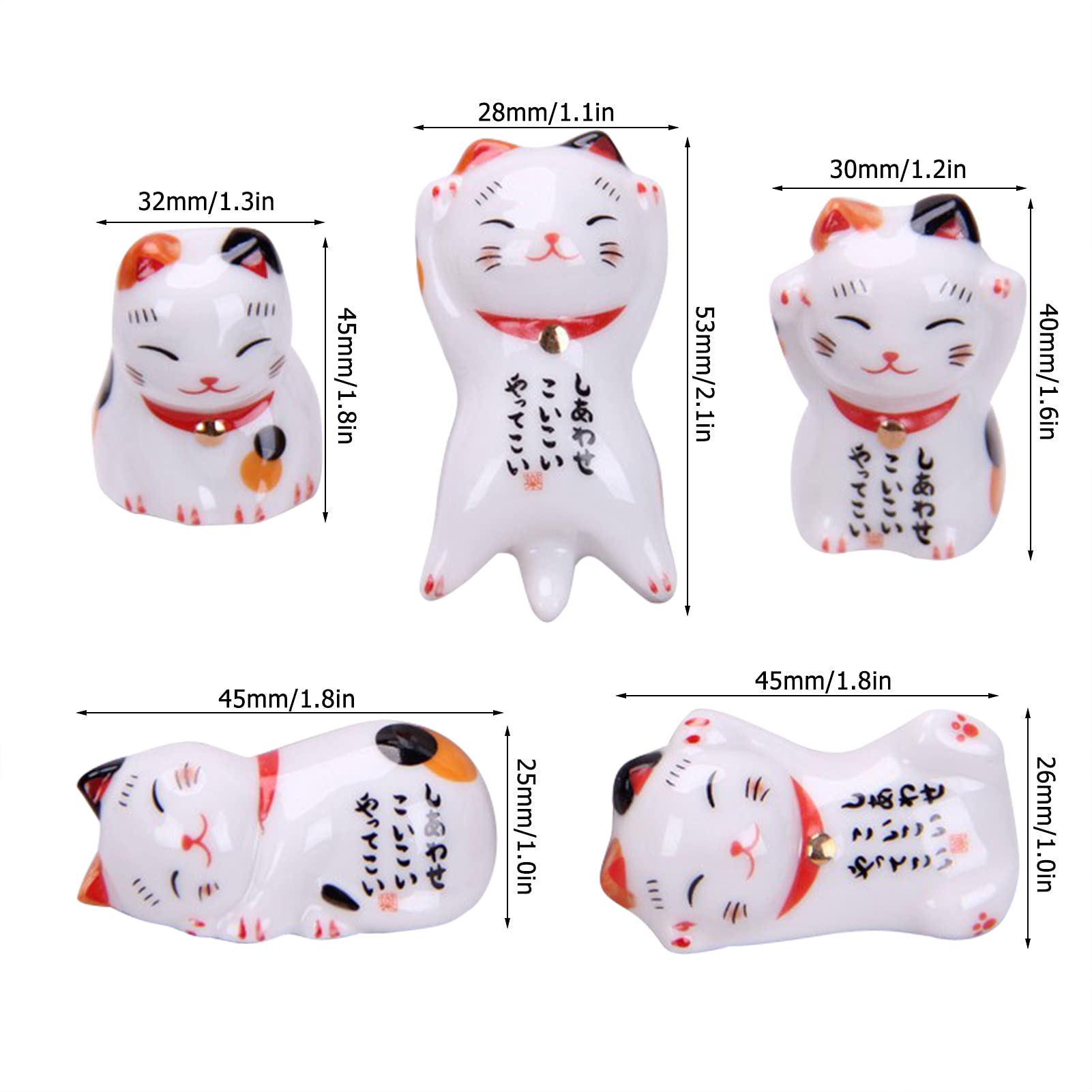 Portabacchette Giapponese Con Gatto Fortunato - Set Da 5 Pezzi | Supporto Per Bacchette Da Pranzo - Foto 7