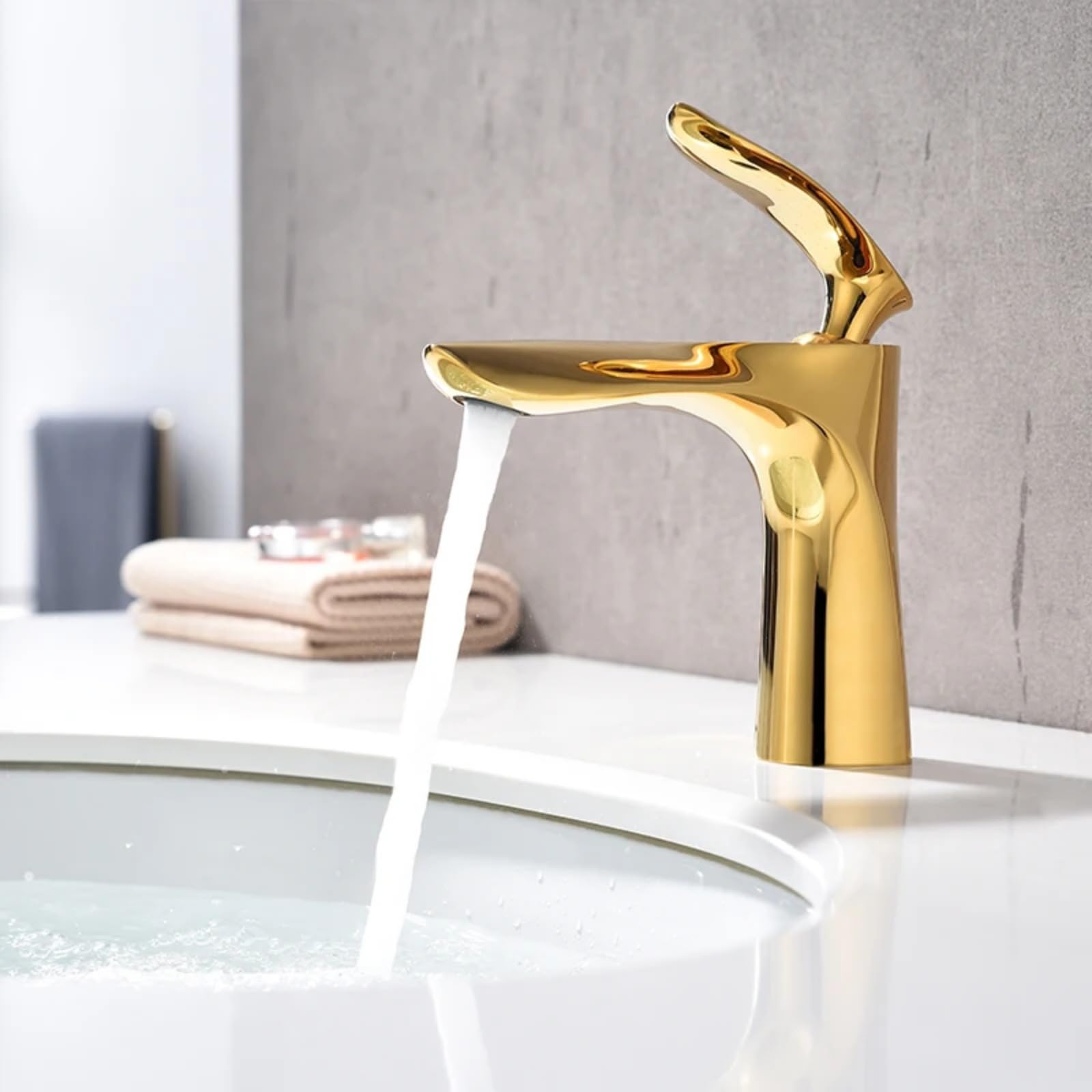 Grifo de baño dorado para agua fría y caliente, grifo mezclador de latón para lavabo, grifo montado en cubierta de un solo agujero (dorado corto)