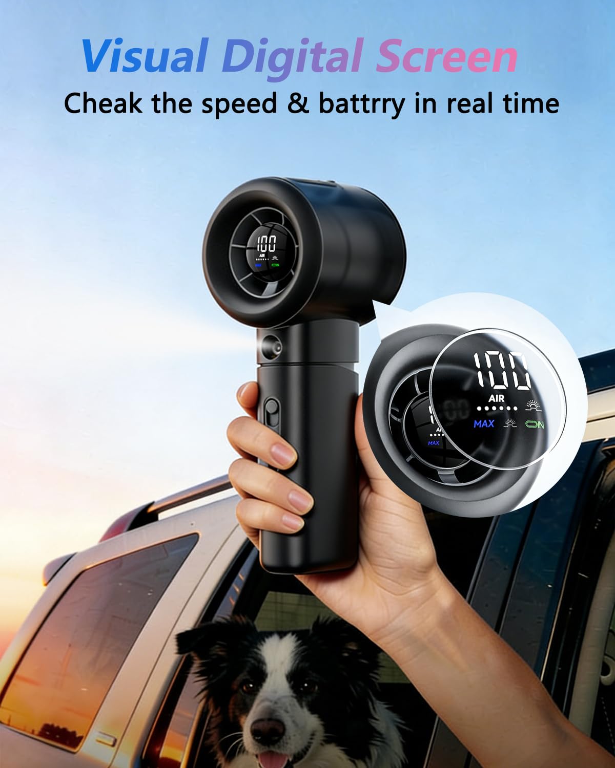 Ventilador Portátil con Nebulizadorde, Turbo Ventilador de Mano Potente con Pulverizador de Niebla, Velocidad 1-100, USB Recargable, Ventilador Personal para Al aire libre, Negro oscuro