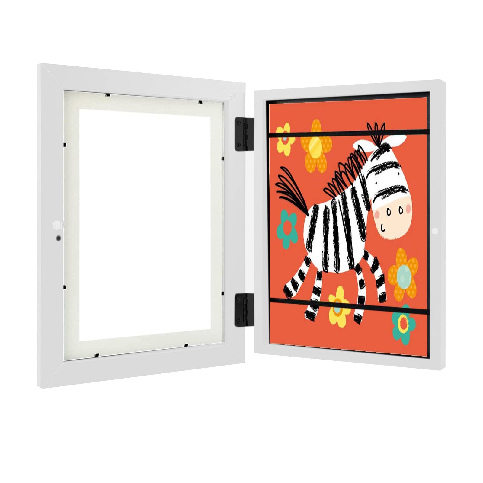 Loozykit Kids Artwork Display Frame Front Opening Kids Artwork Display Frame A4 Picture Frame Storage Children Artwork Display Wooden Photo Frame for Children Artwork Crafts Drawing (White)