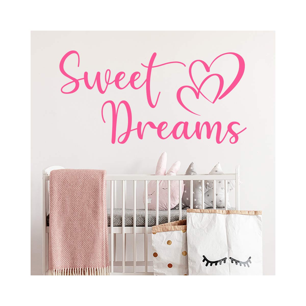 StickerDeen | Sweet Dreams Quote Wall Sticker - Decoration Removable Nursery, Baby Bedroom Art Vinyl Decal Gift | (Large) (Baby Pink)